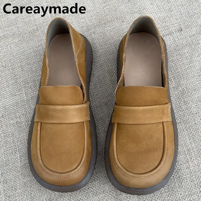 

Careaymade-Genuine leather Pure handmade shoes British style loafers women's Japanese soft leather soft soles slackers' shoes