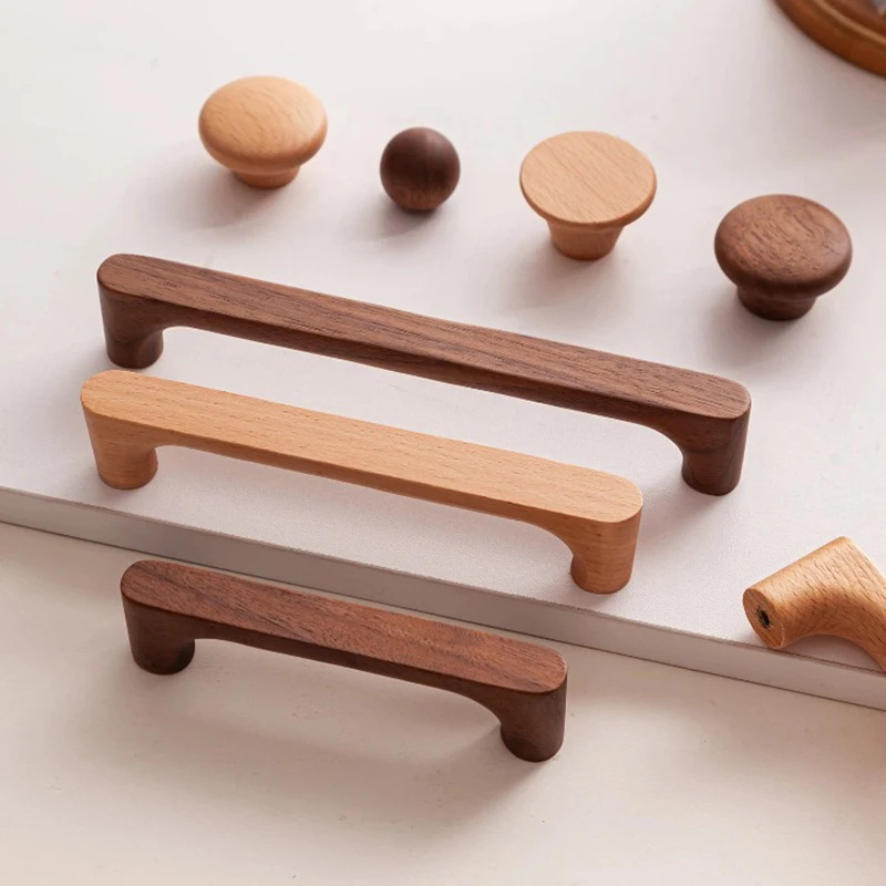 Nordic Walnut Wooden Cabinet Handle Long Drawer Pull Wardrobe Door Knob Kitchen Cupboard Furniture Hardware Wood Cabinet Pull Ha