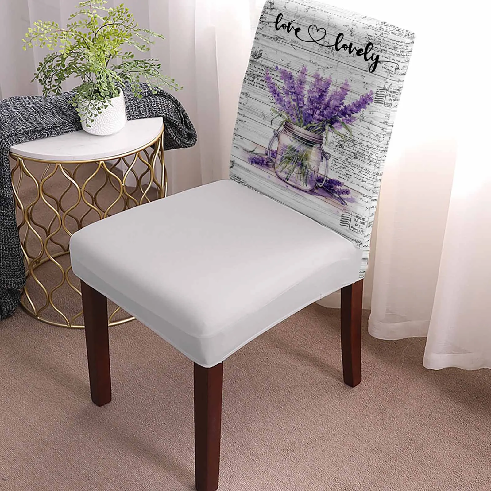 Spring Flowers Lavender Vintage Chair Cover Set Kitchen Stretch Spandex Seat Slipcover Home Dining Room Seat Cover