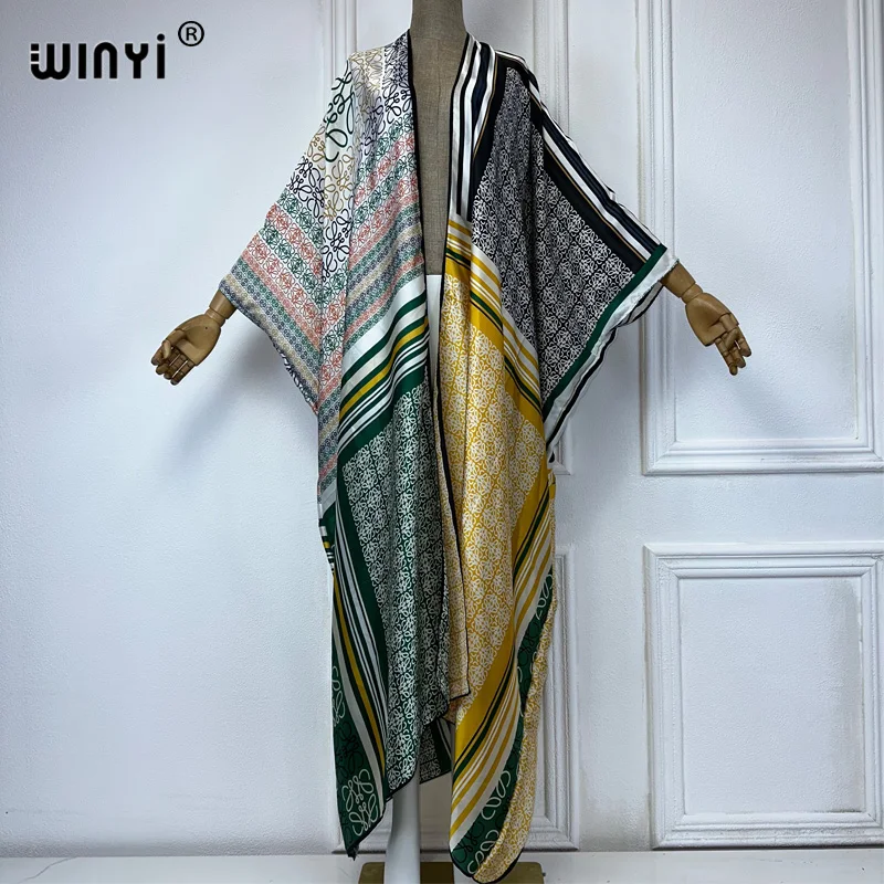 Odzież plażowa WINYI 2024 afryka eleganckie lato sukienka kimono maxi okrycie plażowe sweter boho maxi abayas print kaftan