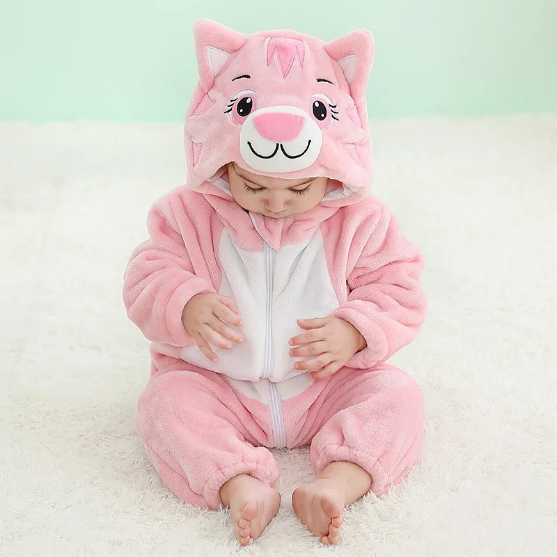 Newborn Baby Boy Clothing Stitch Animal Cartoon Hooded Jumpsuits Winter Baby Pajamas Onesies Kids Sleepwear Newborn Baby Pyjamas