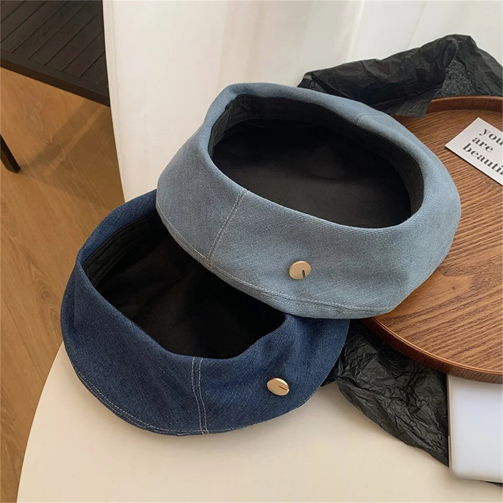 Cowboy Beret Autumn Winter Retro Korean Fashion Hat Women 2023 New Casual Denim Blue Painter Hat Literature Art Hat 56-58cm