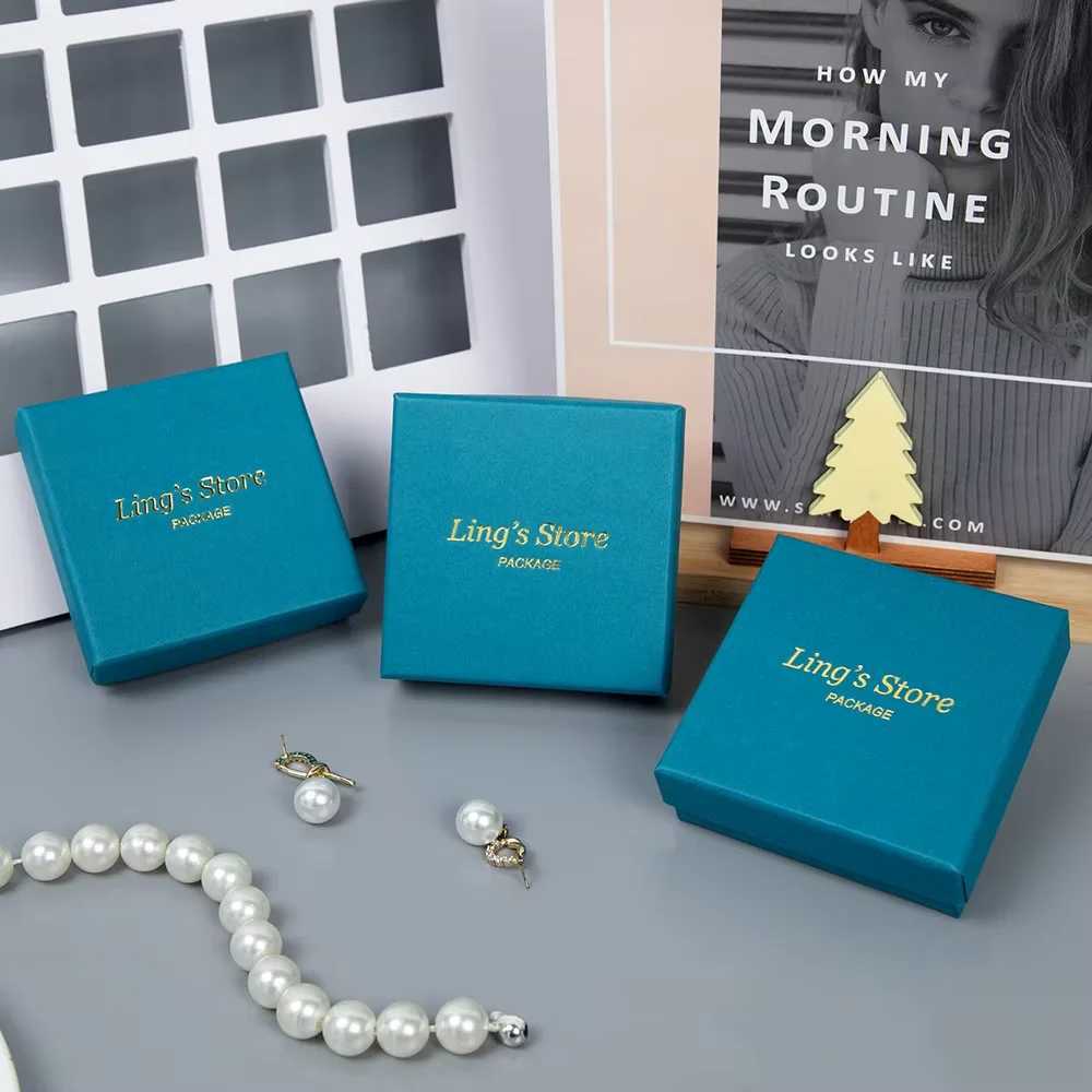 

50Pcs Personalized Logo Jewelry Paper Box Fashion Packaging Ring Earrings Necklace Pendant Studs Bracelet Organizer Mini Boxes