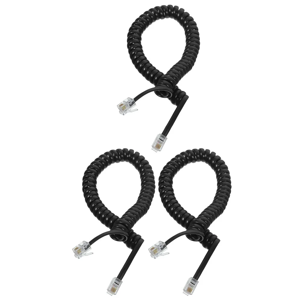 3 Pcs Telephone Line Black Cord Cords for Landline Phones Cables Wire Copper Coiled