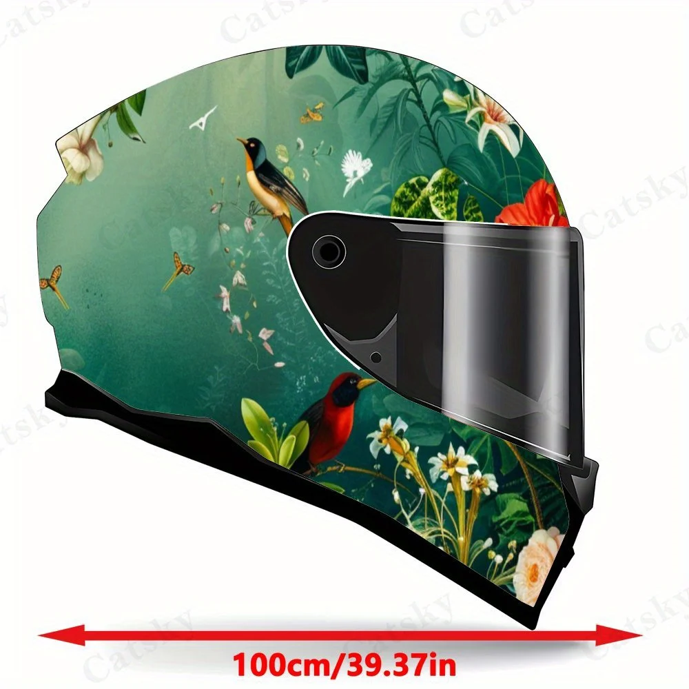 Green Field with Spiritual Birds PVC Motorcycle Helmet Vinyl Wrap, Self-Adhesive Waterproof Sticker, Anti-Scratch Decorative Fil