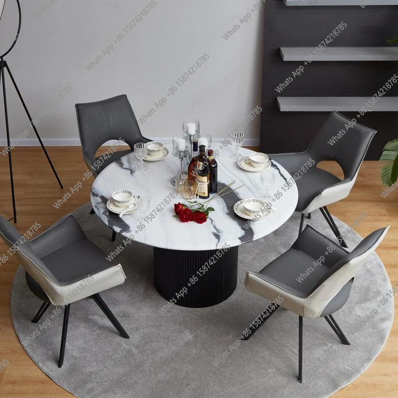 Panda white marble round dining table designer high-end home modern simple light luxury villa large round table