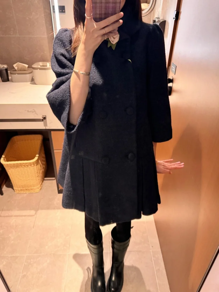 

Женское шерстяное пальто Ele Sle средней длины с плиссированным подолом, свободного кроя, осенне-зимняя новинка, модная верхняя одежда