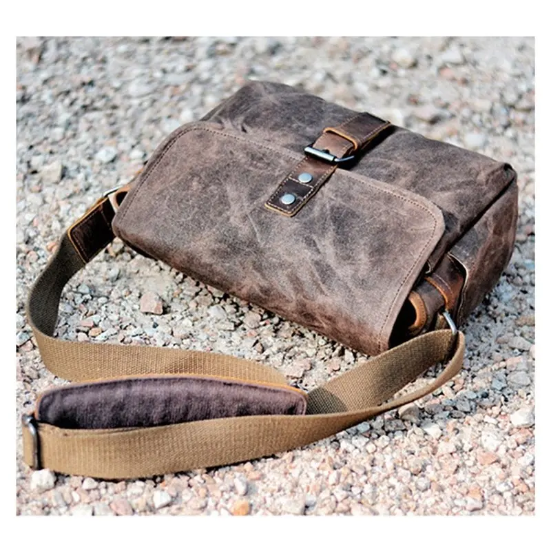 ●Waterproof Waxed Canvas Camera Bag Vintage Style Shoulder Messenger For DSLR Cameras Outdoor Travel Photography Case
