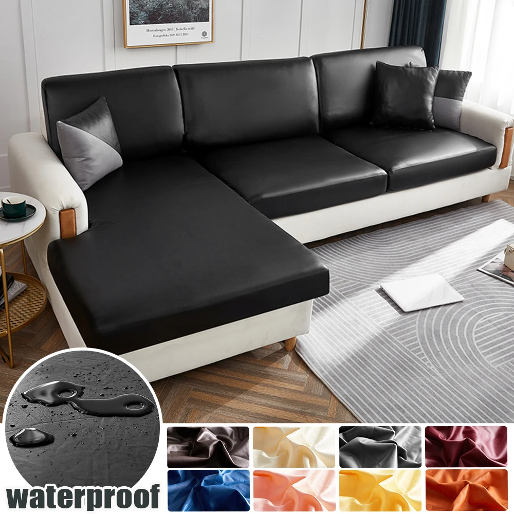 Funda de asiento de sofá de cuero PU impermeable para sala de estar funda elástica protección de muebles 15 fundas de sofá de colores sólidos