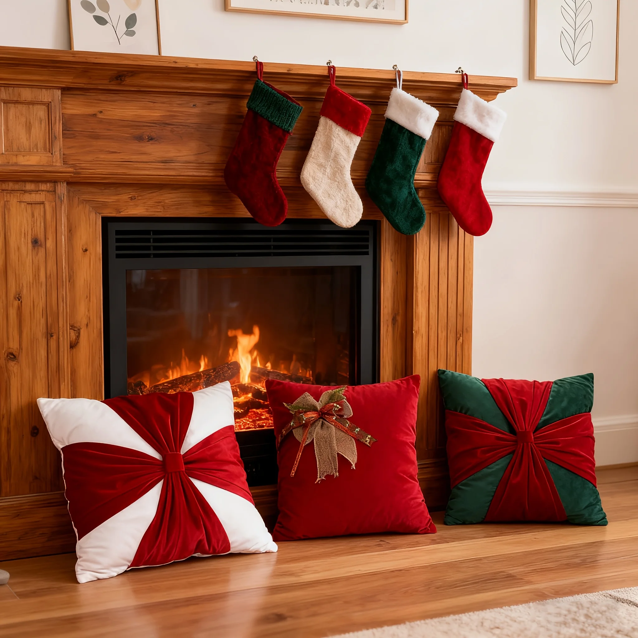 1-teiliger Weihnachts- und Feiertags-Kissenbezug – flacher Druck mit Schleifen-Design |   Dekorativ für Sofa und Wohnzimmer