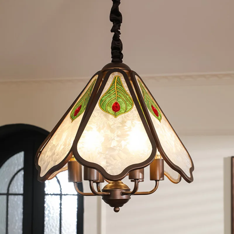 Medieval restaurant chandelier, new Chinese designer dining table enamel color retro French lamps