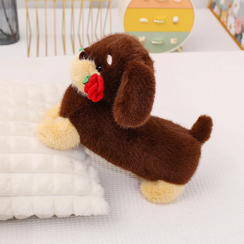 

23~63cm Rose Dachshund Plush Doll Stuffed Brown Black Standing Cartoon Animal Proposal Wedding Girlfriend Gift