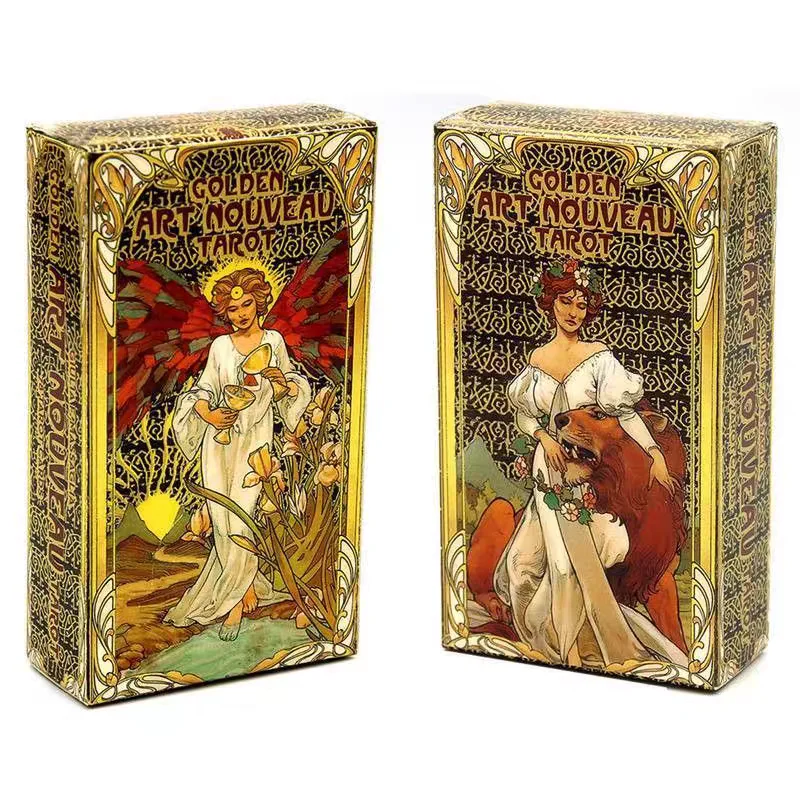 Cartas de Tarô Art Nouveau Douradas, Baralho de 78 Peças, Tarô Clássico de Divinação, Cartas de Adivinhação Estilo Art Nouveau, Jogo de Tabuleiro para Festas