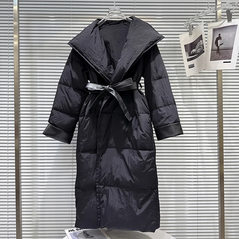 2025 شتاء جديد النمط الفرنسي كبير التلبيب طوق الدانتيل متابعة الخصر تصميم طويل نمط أسفل سترة المرأة مزاجه معطف دافئ