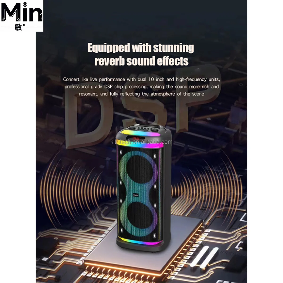 New Dual 10 Inch Portable Bluetooth Party Speaker with RGB Light Microphone for Home Karaoke DJ Party