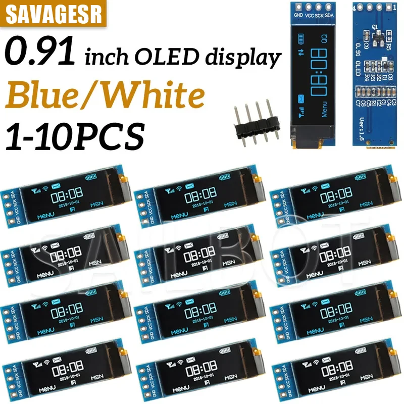 1-10PCS 0.91 inch OLED module 0.91" white/blue OLED 128X32 OLED LCD LED Display Module 0.91" IIC Communicate