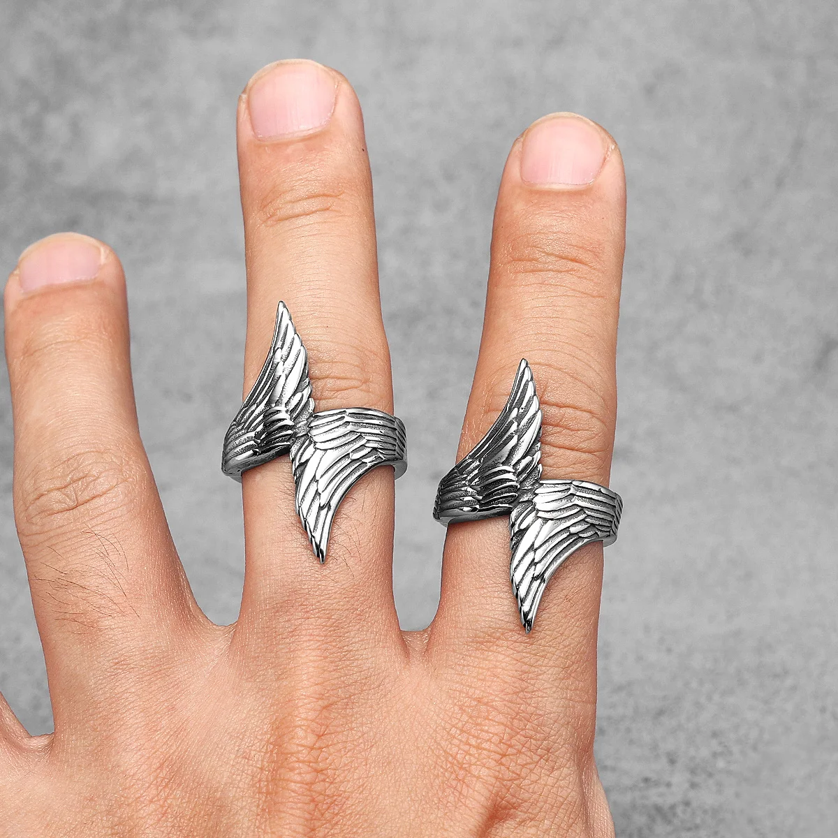 Angel Wings Ring Stainless Steel Men Rings Punk Rock Simple