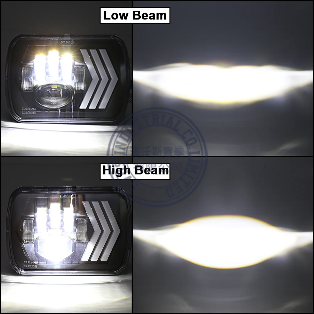 OVOVS 5x7 7x6 Inch Trucks Headlight Red Background Rectangular Headlight DRL Turn Signal Led Headlight for Ford F-550 Super Duty