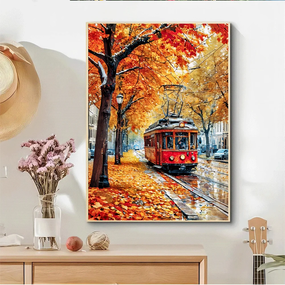 Puzzle vintage da 1000 pezzi Tram e scena di strada autunnale adatto per adulti, grande gioco per famiglie notturno, rompicapo, casa fai da te