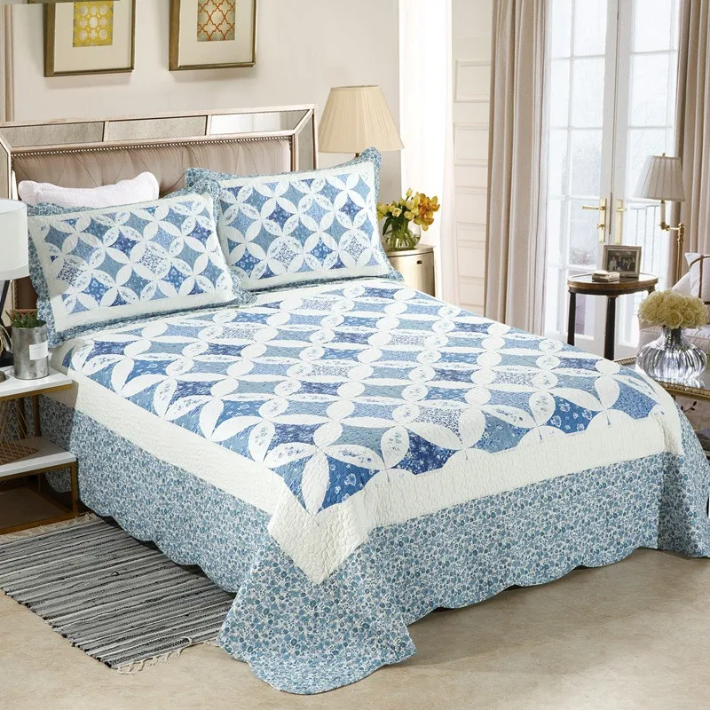 Patchwork Acolchoado Colcha Set, Xadrez Colcha De Algodão, Queen Size Cobertor, Home Padding, Cobertura, Cobertura de cama, Colcha
