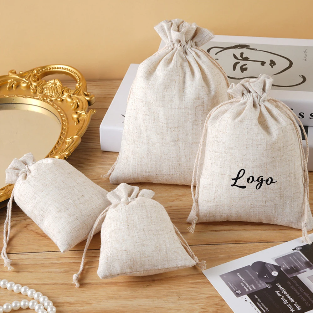 

50Pcs Cotton Drawstring Bags Custom Logo Reusable Muslin Bag Natural Cotton Sack Wedding Produce Jewelry Bags Bulk Gift Pouch