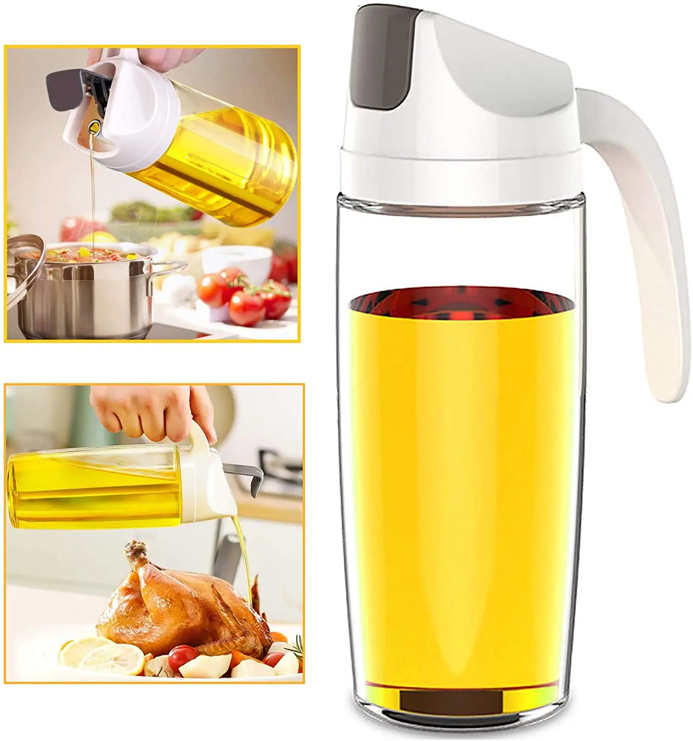 

Olive Oil Dispenser Bottle Auto Flip Condiment Container Automatic Cap And Leakproof Vinegar Glass Cruet for Kitchen Tools