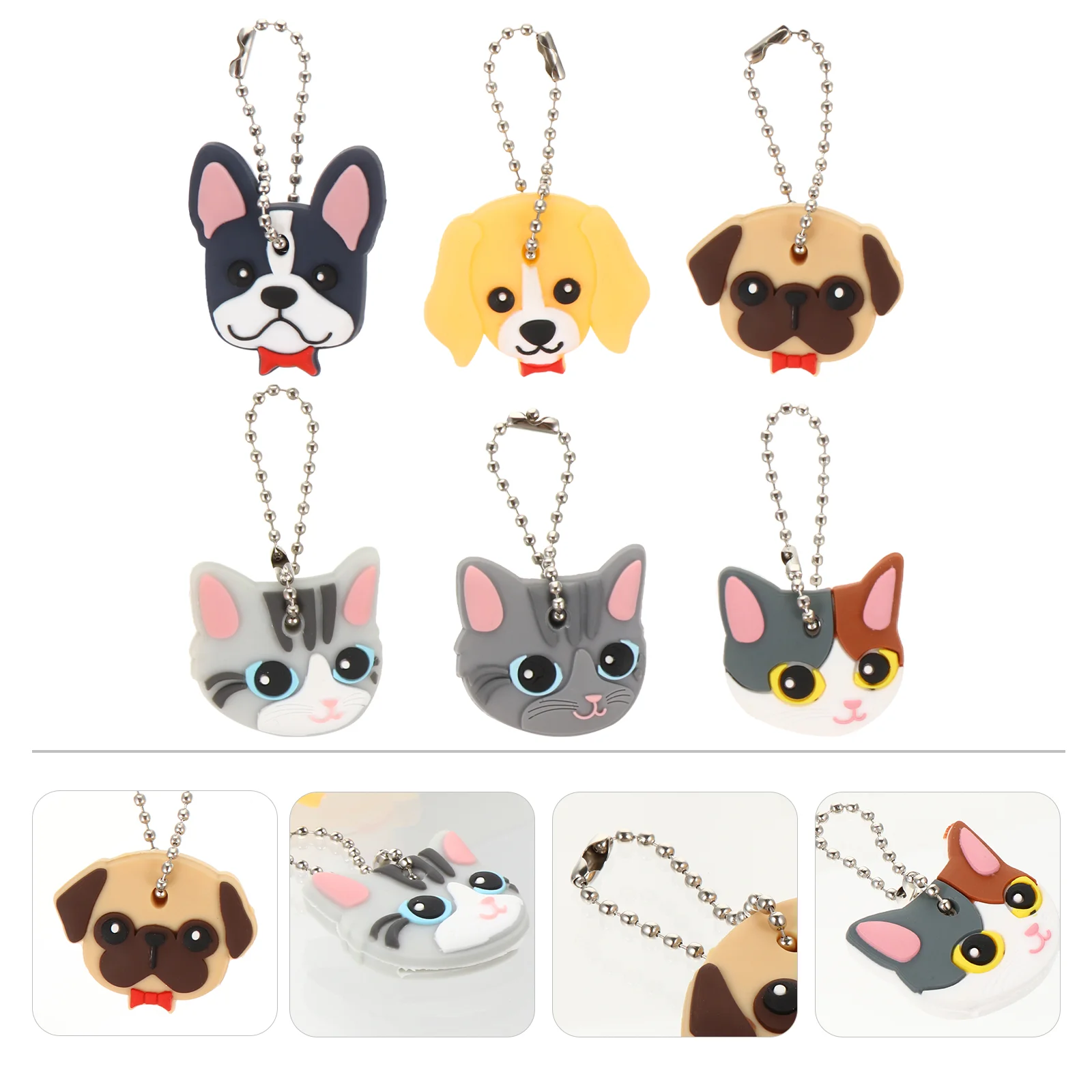 6 Pcs Cartoon Key Set Keychains Tags Cap Holder Gift Simple Sleeve Identifier Caps Door Keys Cover House Covers Pendant