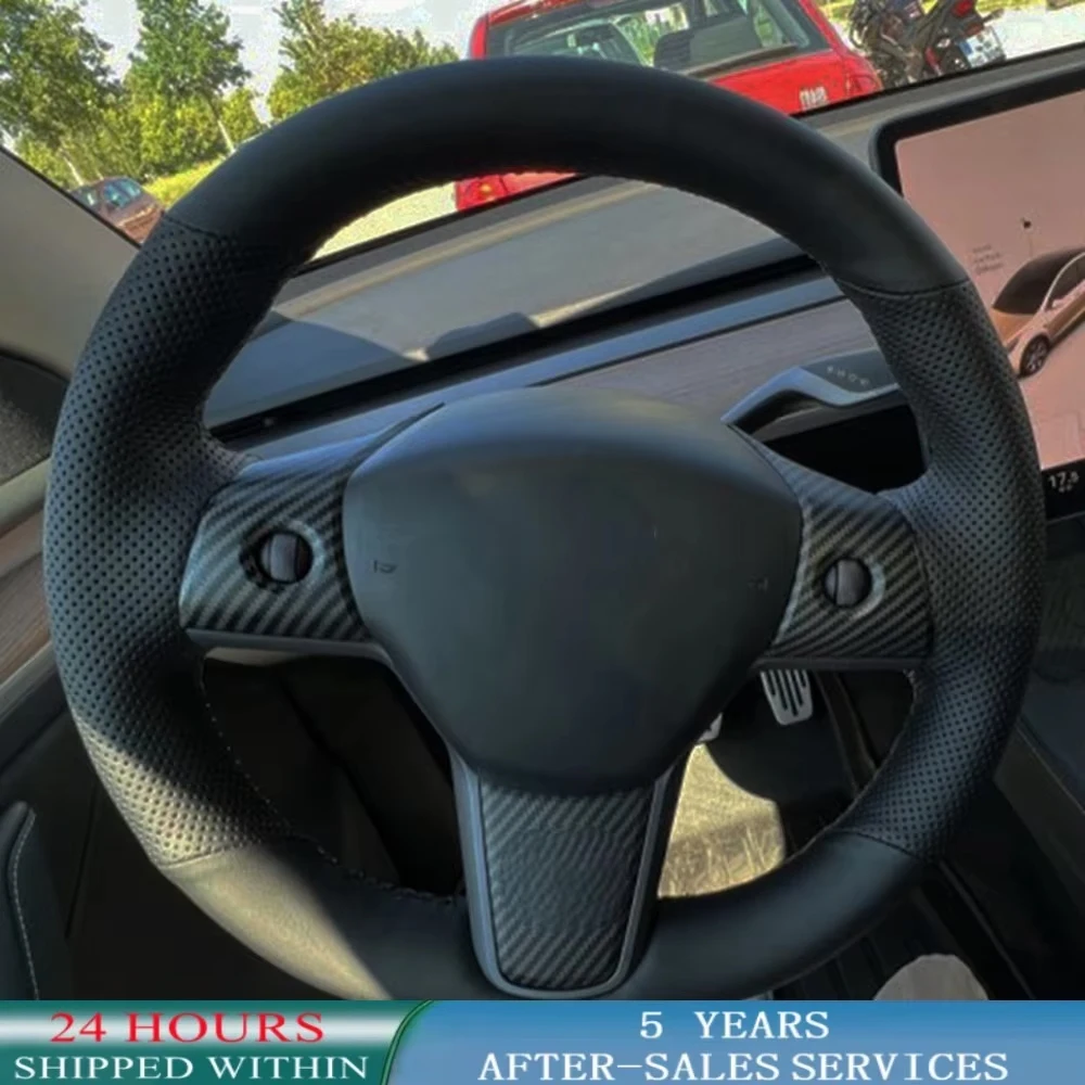 Customized Anti-Slip Black Nappe Artificial Leather Braid Car Steering Wheel Cover For Tesla Model 3 2017-2020 Car Accessories