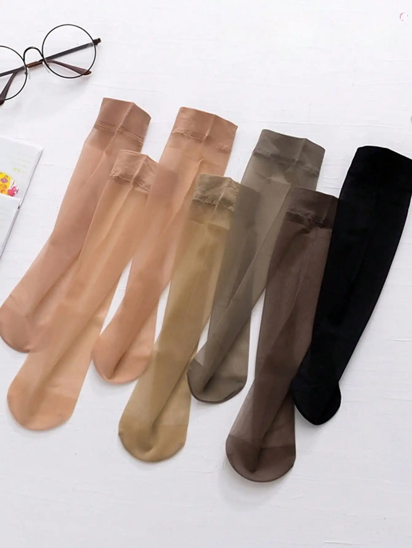 

5 Pairs Women's Ultra Thin Sheer Stockings, Breathable Mid-Calf Socks in Nude, Brown & Black for Summer