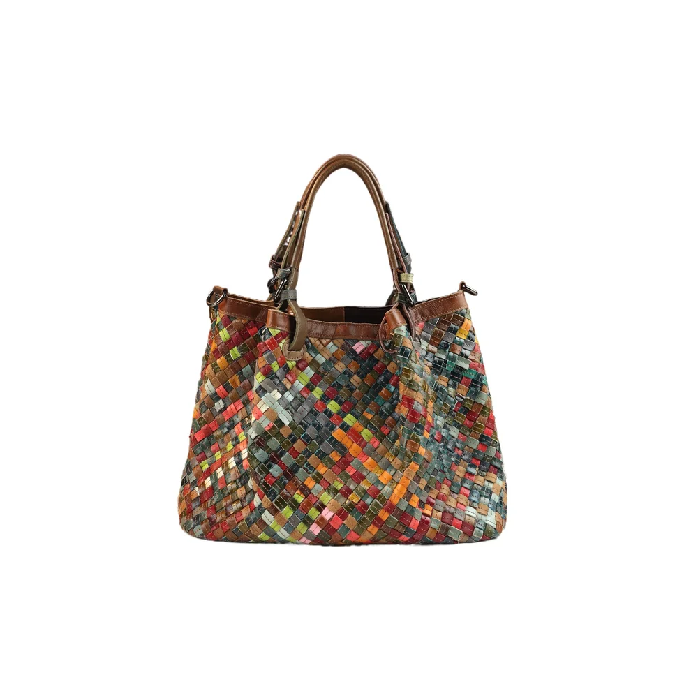 Винтажная женская сумка, цветная сумка ручной работы, сумка через плечо большой вместимости, женская сумка, повседневная и универсальная.