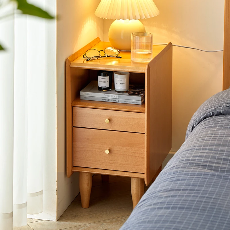 Solid wood bedside table Small modern simple household ultra-narrow storage crevice storage cabinet