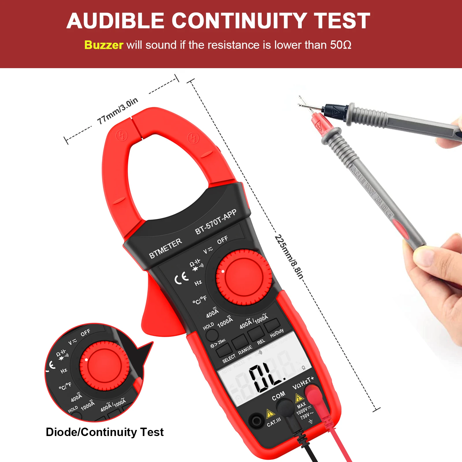 4000 tellingen automatische bereik intelligente digitale AC/DC-stroomtang multimeter aansluiten op mobiele telefoon met APP-functie Backlight BT-570T-APP