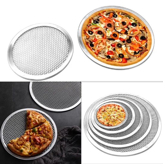 Non Stick Pizza Screen Pan Seamless Aluminum Alloy Net Bakeware Kitchen Tools Round Pancake Pizza Pastry Baking Tray 6-12inch