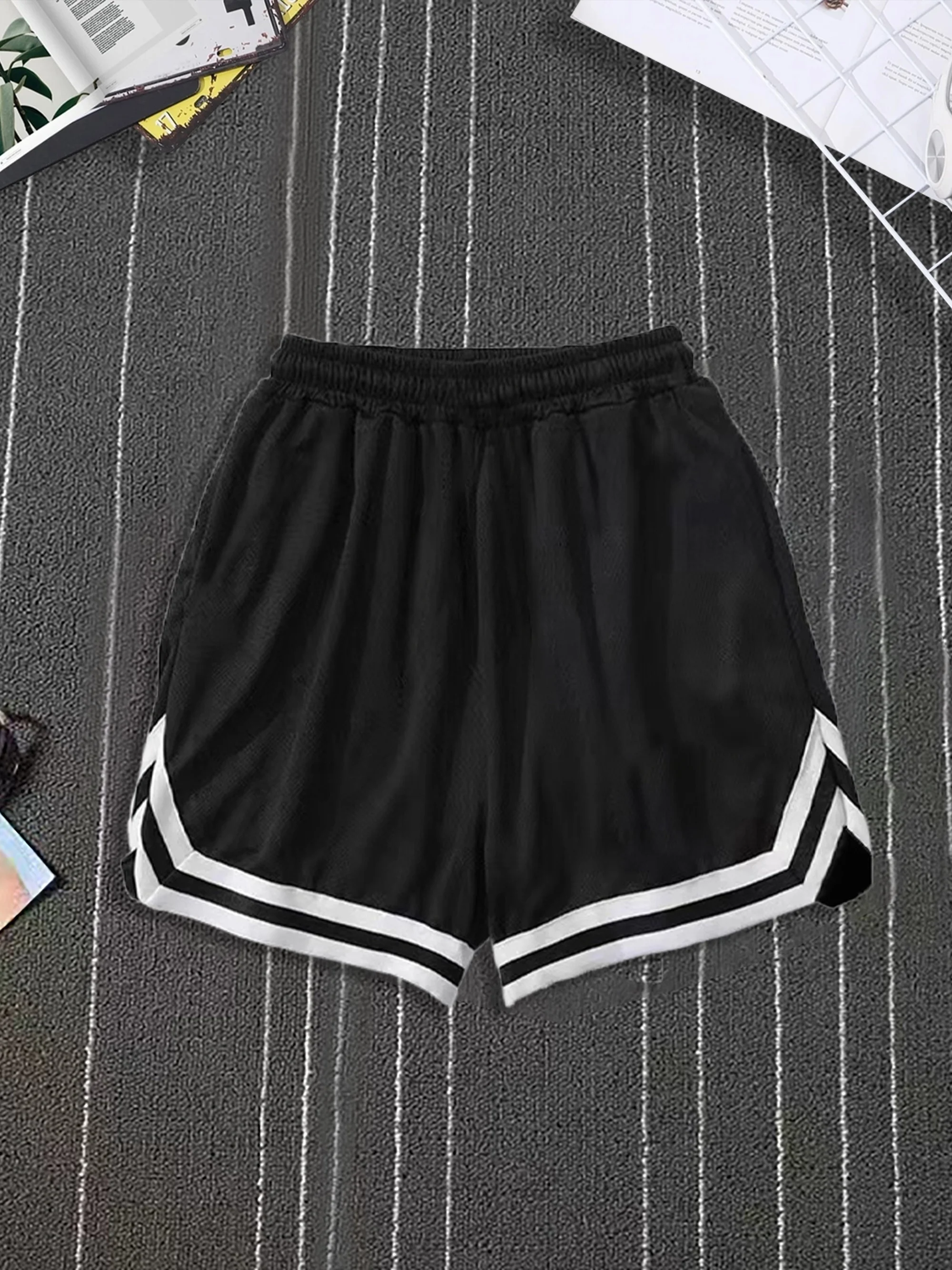 Men's Black Basketball Shorts 32 Print Loose Fit Casual Elastic Waist Sports Shorts