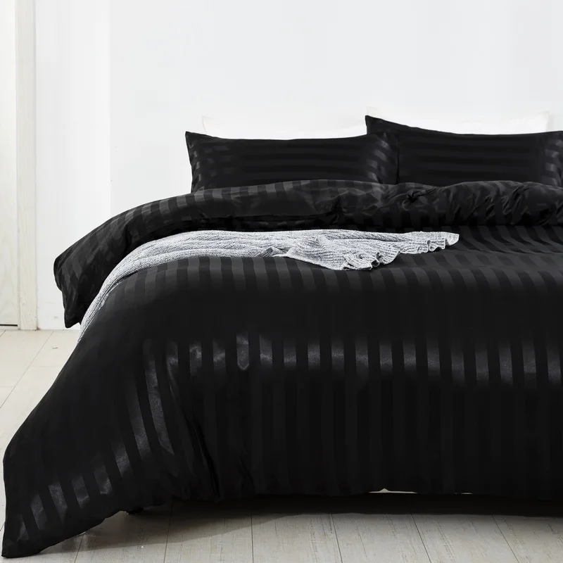 Imagem -03 - Satin Striped Duvet Cover Grupo Silky Like Black Stripe Cama Conjunto com Fecho de Zíper Fronhas de Luxo Pcs