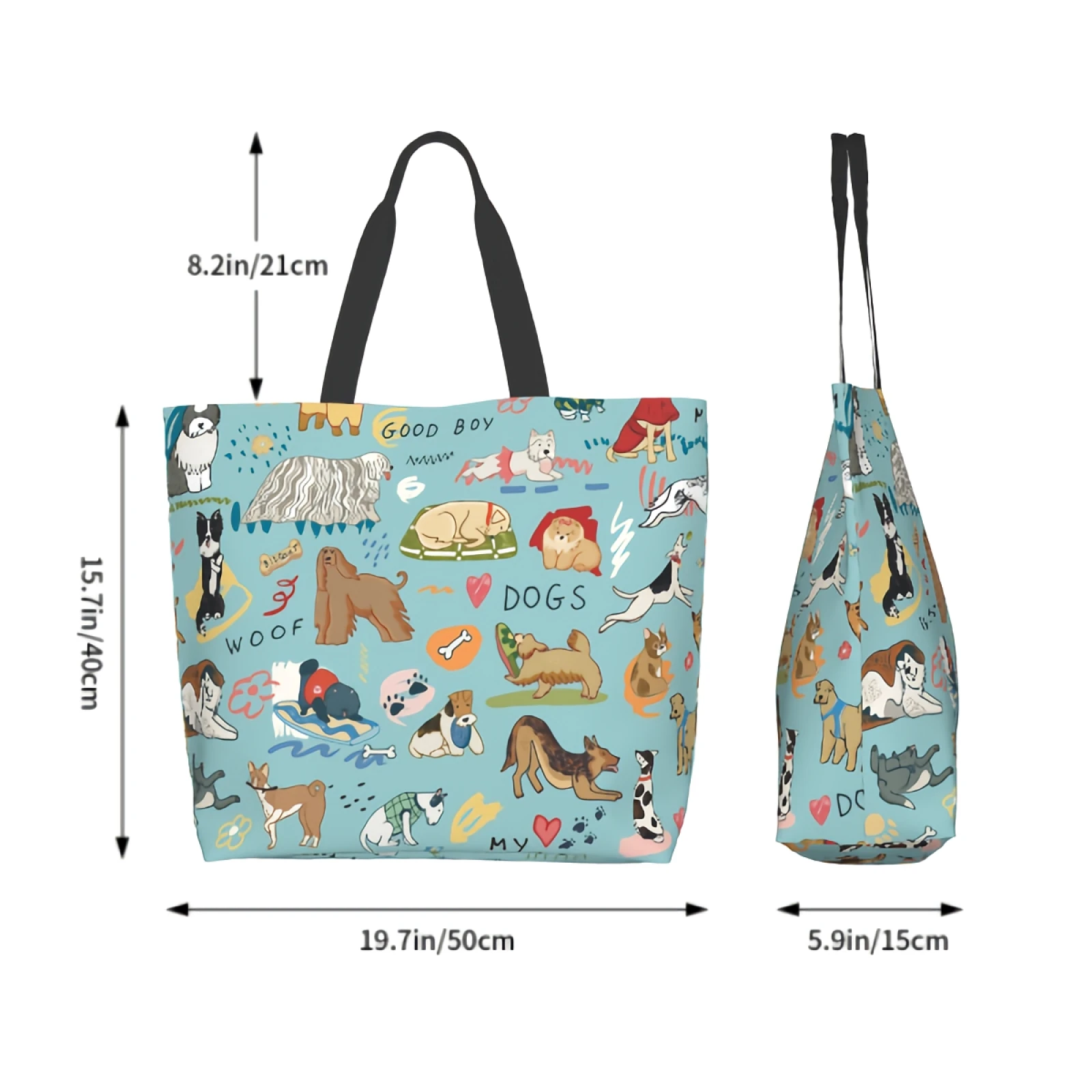 Funny Dogs Shopping Bag Reusable Lovely Tote Bag Cute Dogs Shoulder Bag Casual Lightweight Large Capacity