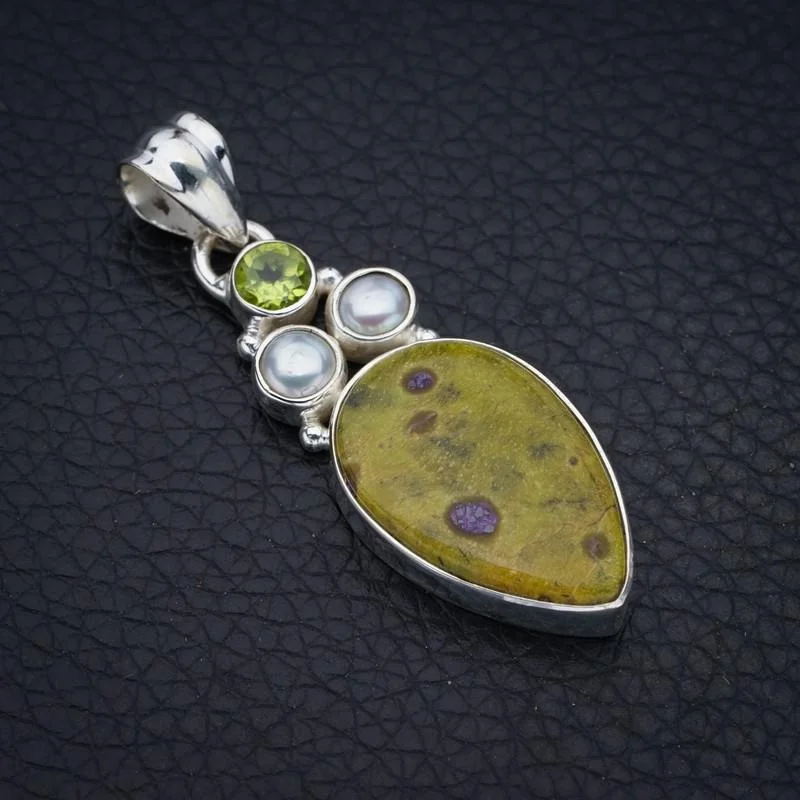 

StarGems Yellow Jasper Peridot And River Pearl Handmade 925 Sterling Silver Pendant 1.75" F4361