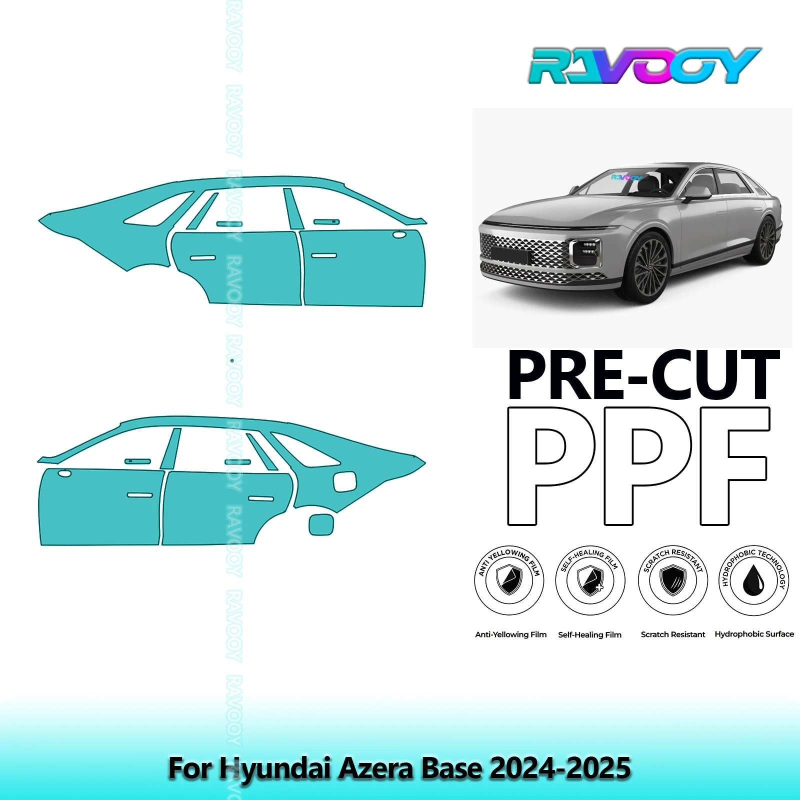 

For Hyundai Azera Base 2024-2025 8.5mil Clear Matte Pre-Cut PPF Door & A/B Pillar Kit TPU Paint Protection Film Set