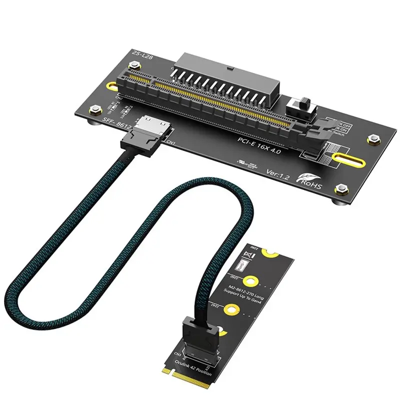 

Удлинительный кабель ABFM M.2 M-Key 2242/2260/2280 к PCI-E 4.0 X16 с Oculink SFF-8612/8611 в качестве внешней видеокарты, ATX 24PIN
