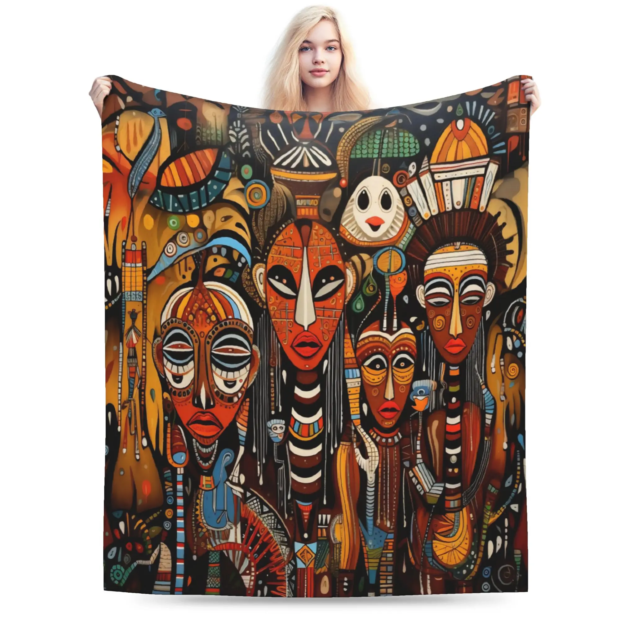 Super Soft ART African Ethnic-Style Throw Blanket Premium Fleece Flannel Lightweight  Bed Blanket Cozy Fluffy Blankets