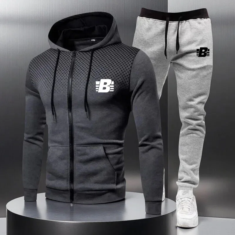 Ensembles de survêtements et pantalons de jogging pour hommes, deux pièces, hiver 2026, imprimé, sweat à capuche zippé, décontracté, fitness, jogging, sport