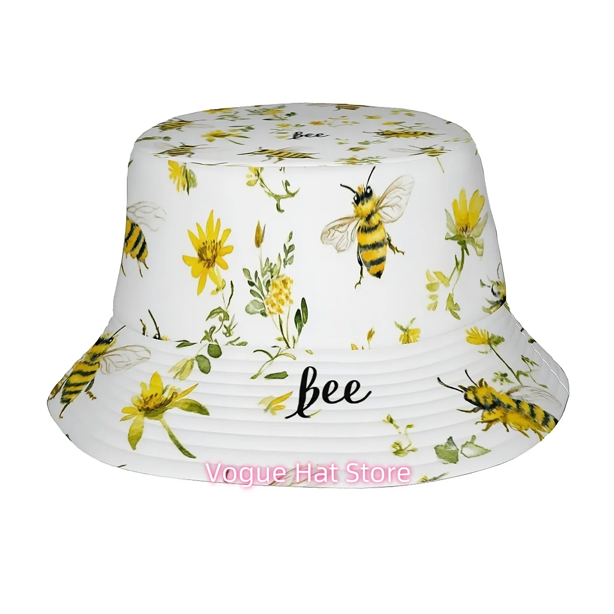 1pc Happy Insect Day, Fun Insect And Yellow Flower Pattern Printed Fisherman Hat Suitable for Both Men And Women, Stylish Sun Ha