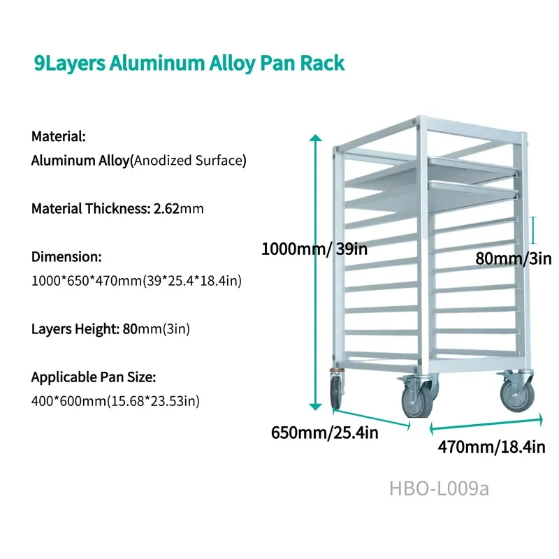 9 Shelves Commercial Baking Trays Trolley Aluminum Bread Display Rack