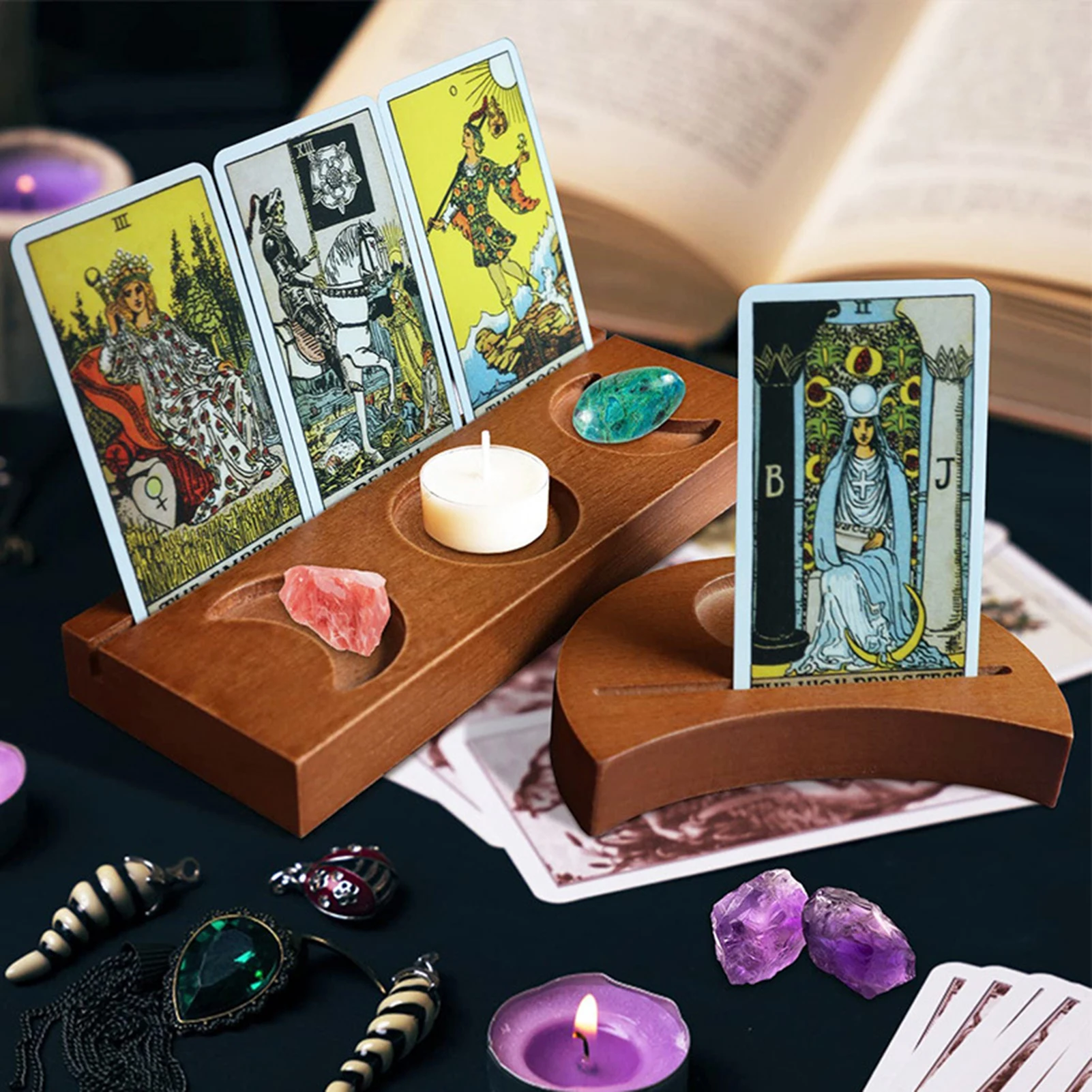 Wood Tarot Card Holder Stand Wiccan Wood Oracle Affirmation Card Display Tarot Card Accessories Witch Divination Tools Wiccan