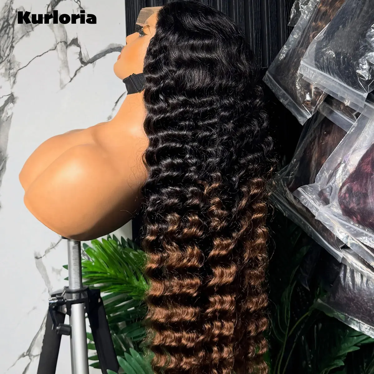 Ombre Brown 400 Density Deep Wave Lace Front Wig 13x6 HD Transparent Lace Front Wig Wear and Go Glueless 100% Human Hair Wig