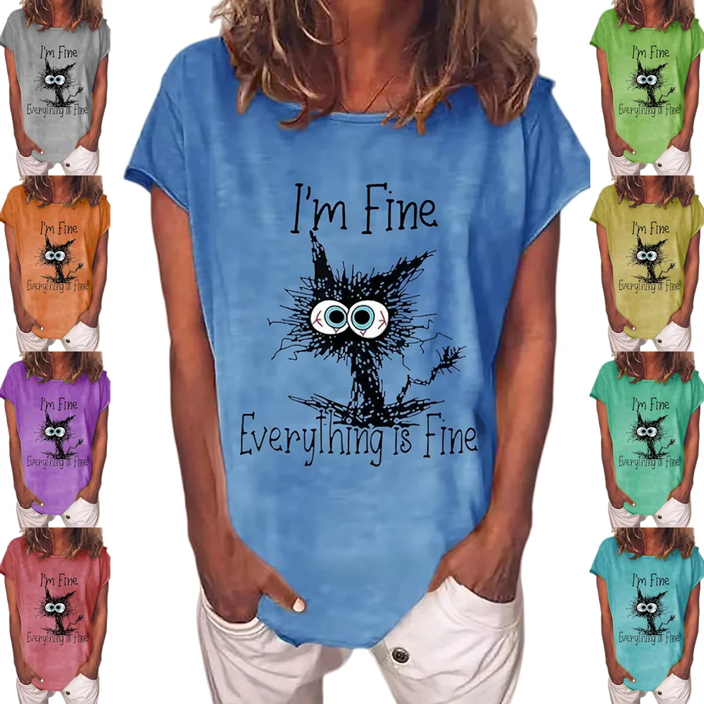 T-shirt d'été surdimensionné pour femmes rond Ne décontracté confortable haut en coton pour dames Faionable Streetwear Sle