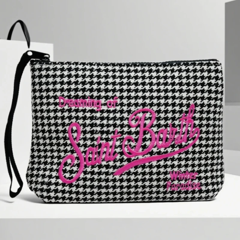 

Original Brand Women's Bags 2025 New Houndstooth Black Canvas Clutch Clutch Bag Diver's Handbag Storage Bag