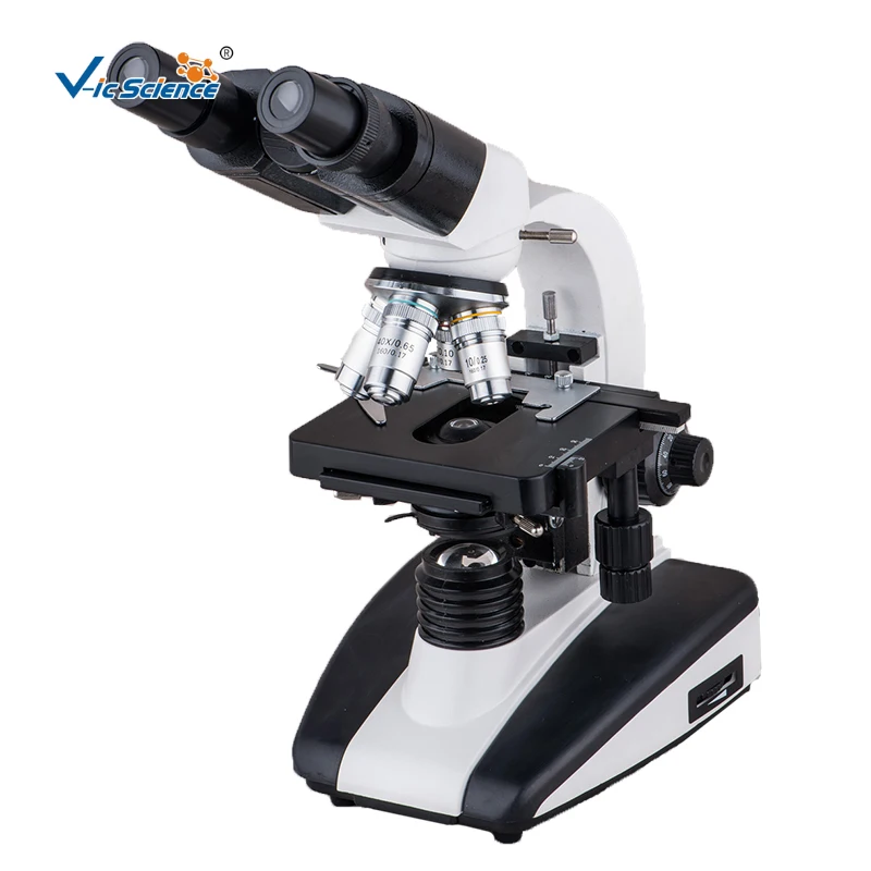 Microscope optique de laboratoire médical Vic Science VCM-136E avec tête binoculaire articulée et objectif à immersion dans l'huile Abbe