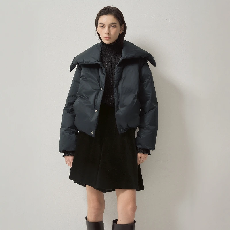 Loose Fit ort Puffer Jaet Damen Thiened Gänsedaunenmantel Reine Farbe Revers Winter Neuankömmling Pendeln Sle Nylon