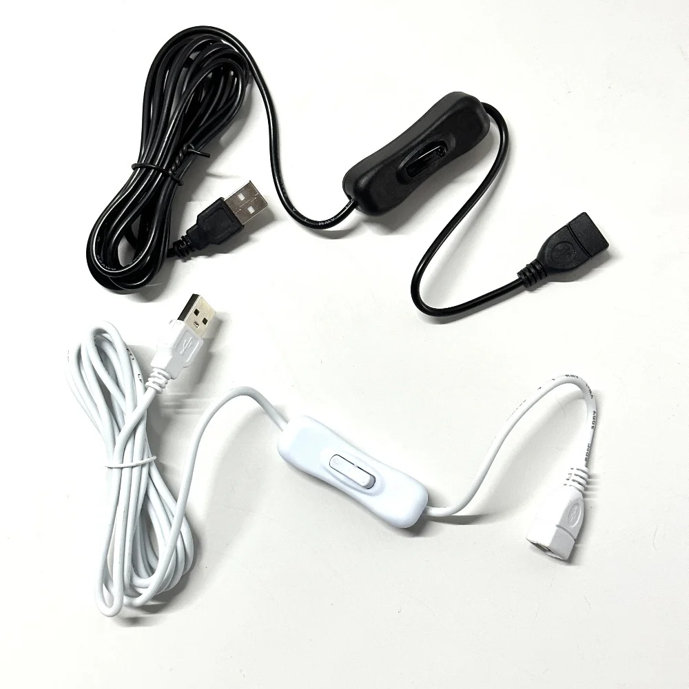 USB Switch Cable with ON/OFF USB Male to Female Extension Cable 2M Length Black or White Color for USB Fan